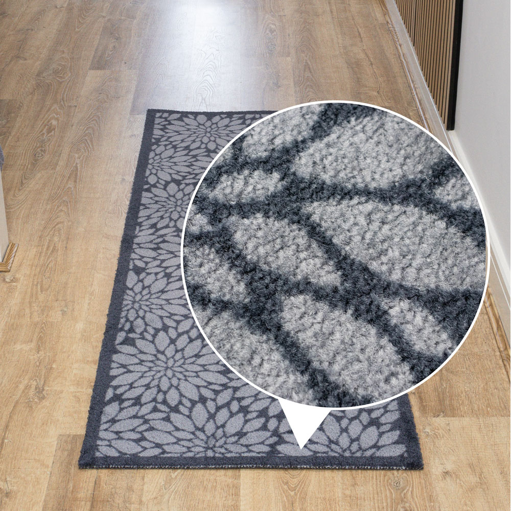 JVL Mega Grey Flowers Latex Backed Door Mat and Runner Set Image 7
