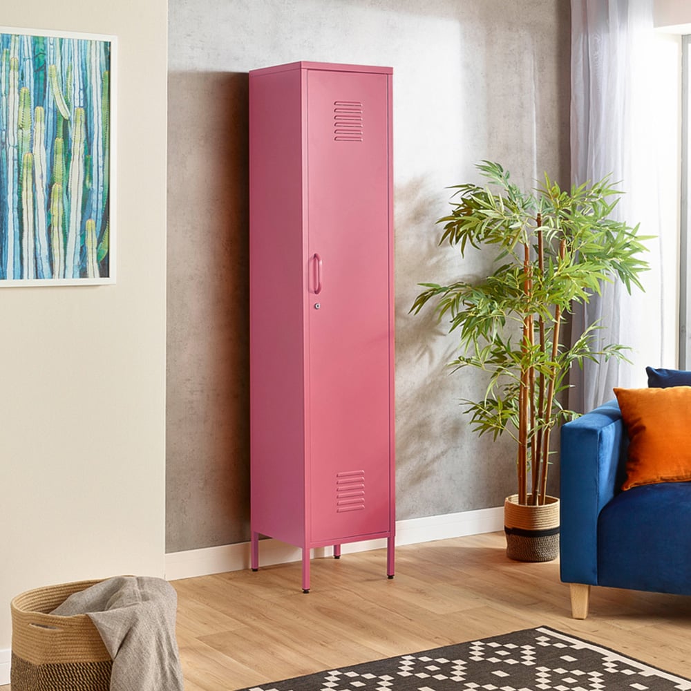 MMT Furniture Designs Single Door Pink Metal Tall Locker Cabinet Image 4