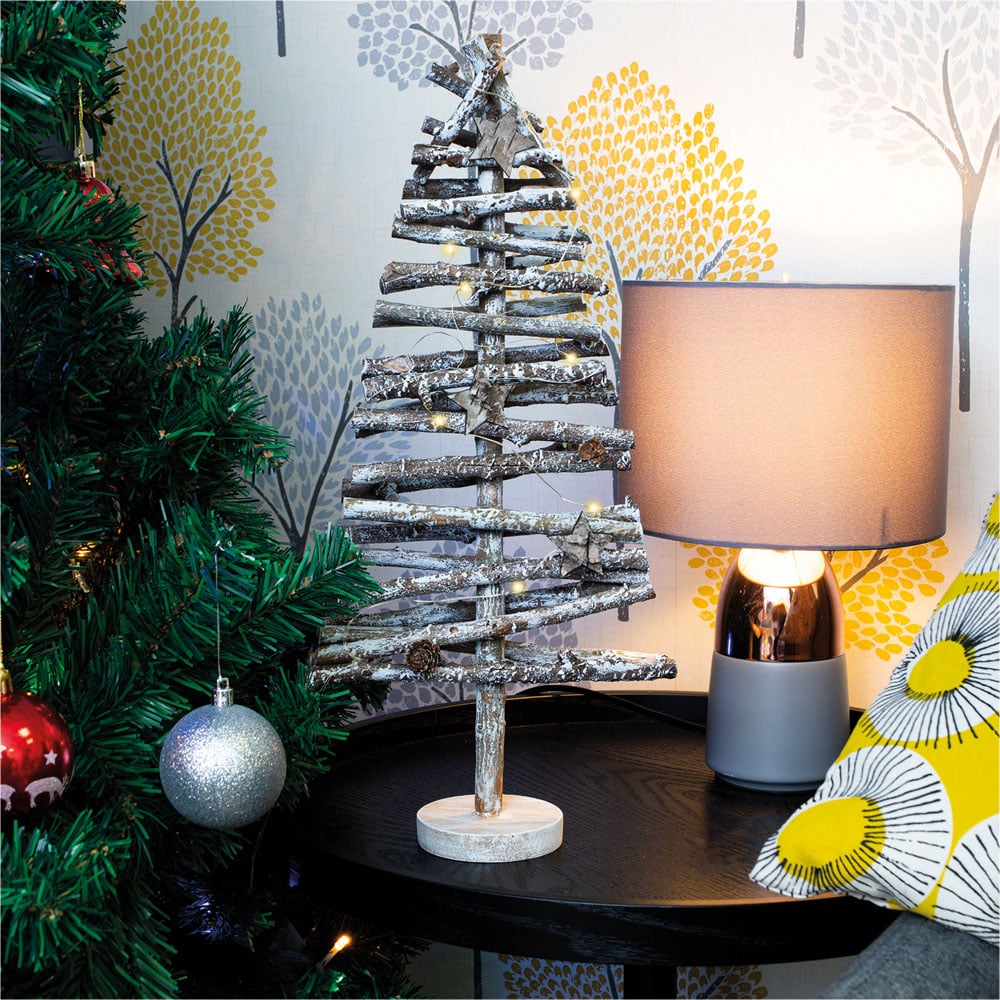 St Helens Brown Wooden White Snow Birch Christmas Tree Image 7