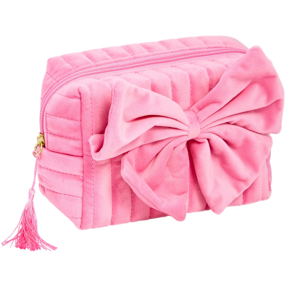 Velvet Bow Makeup Bag Pink Image 2