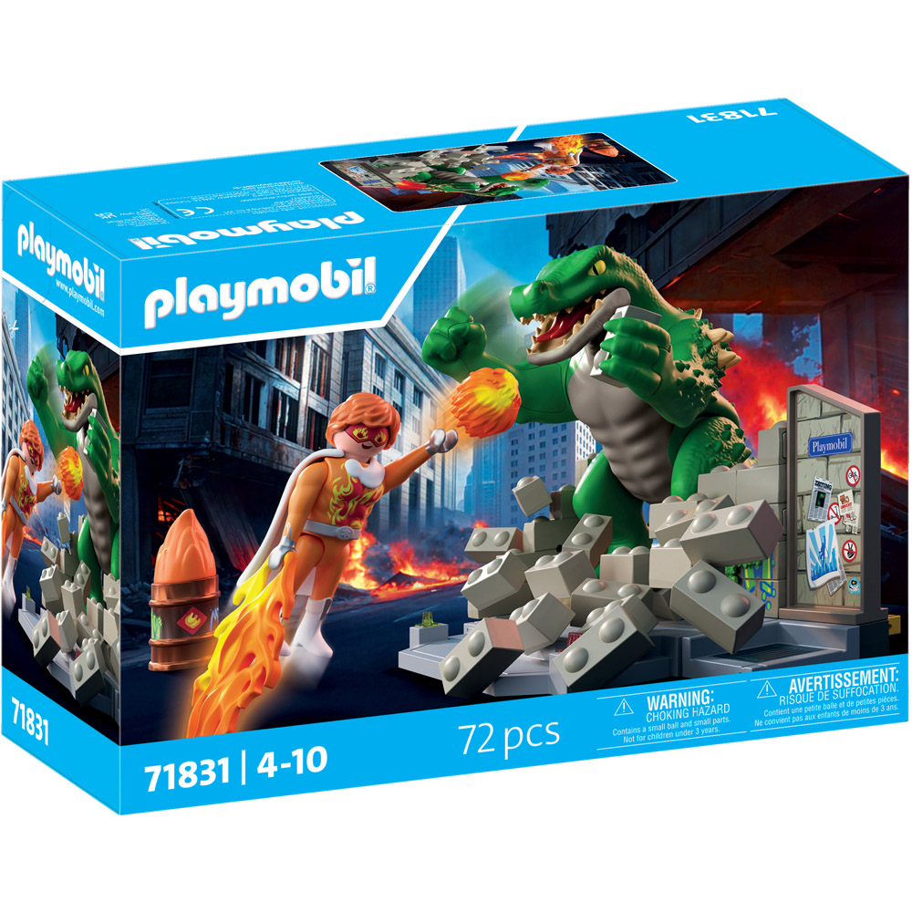 Playmobil Hero Battle Against Giant Lizard Playset Image 1