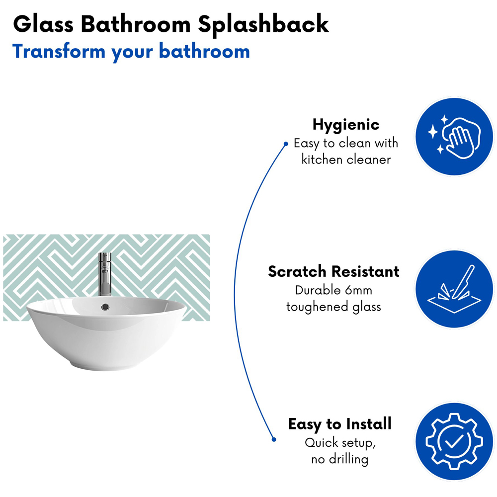 Warren Reed Designer Geometric Blue Glass Bathroom Splashback 25 x 60cm Image 4