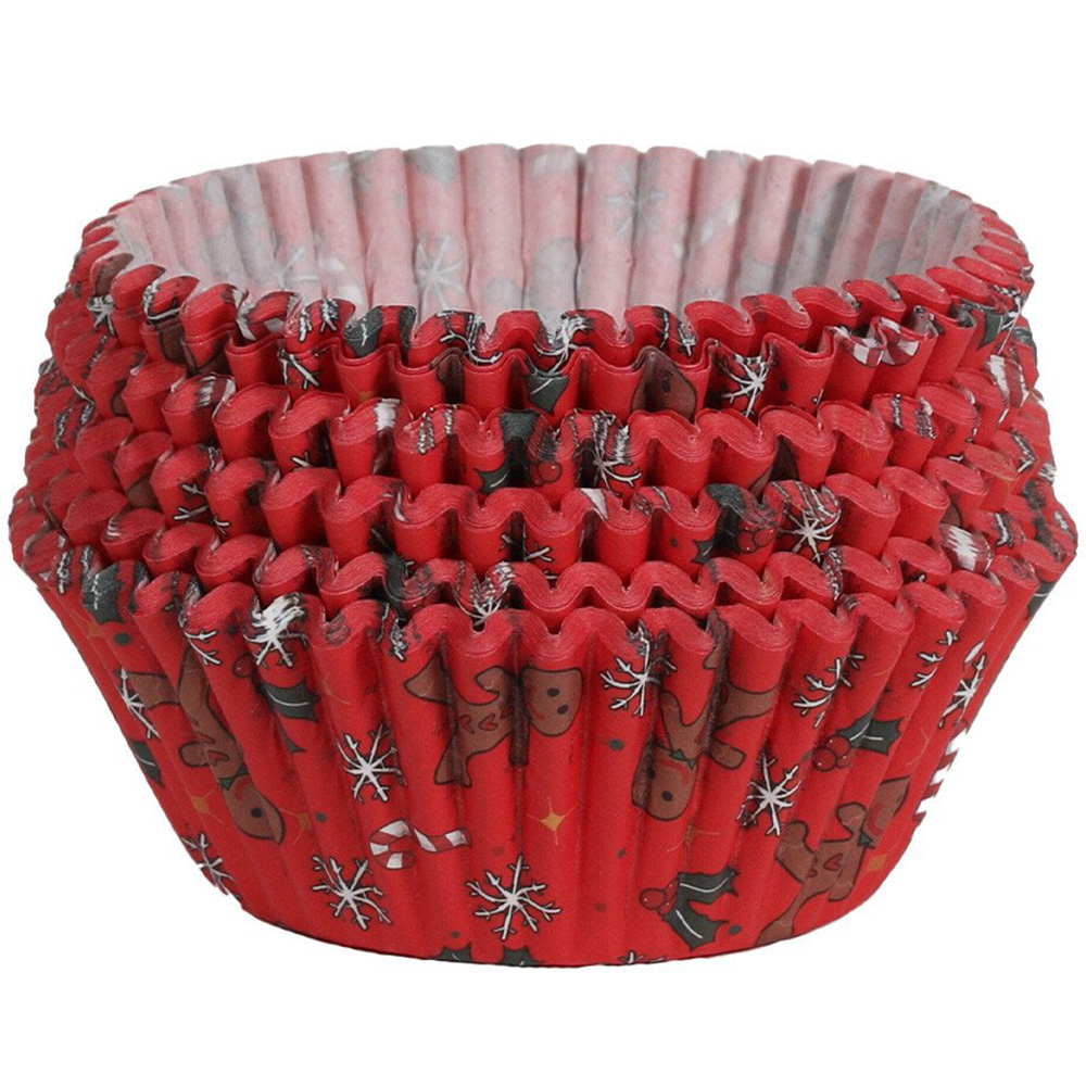 Pack of 100 Christmas Cupcake Cases  - Red Image