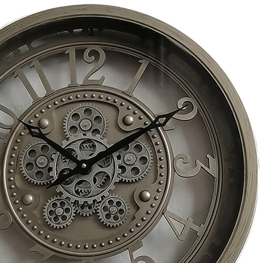 Acacia Home Silver Round Gear Wall Clock 46cm Image 3