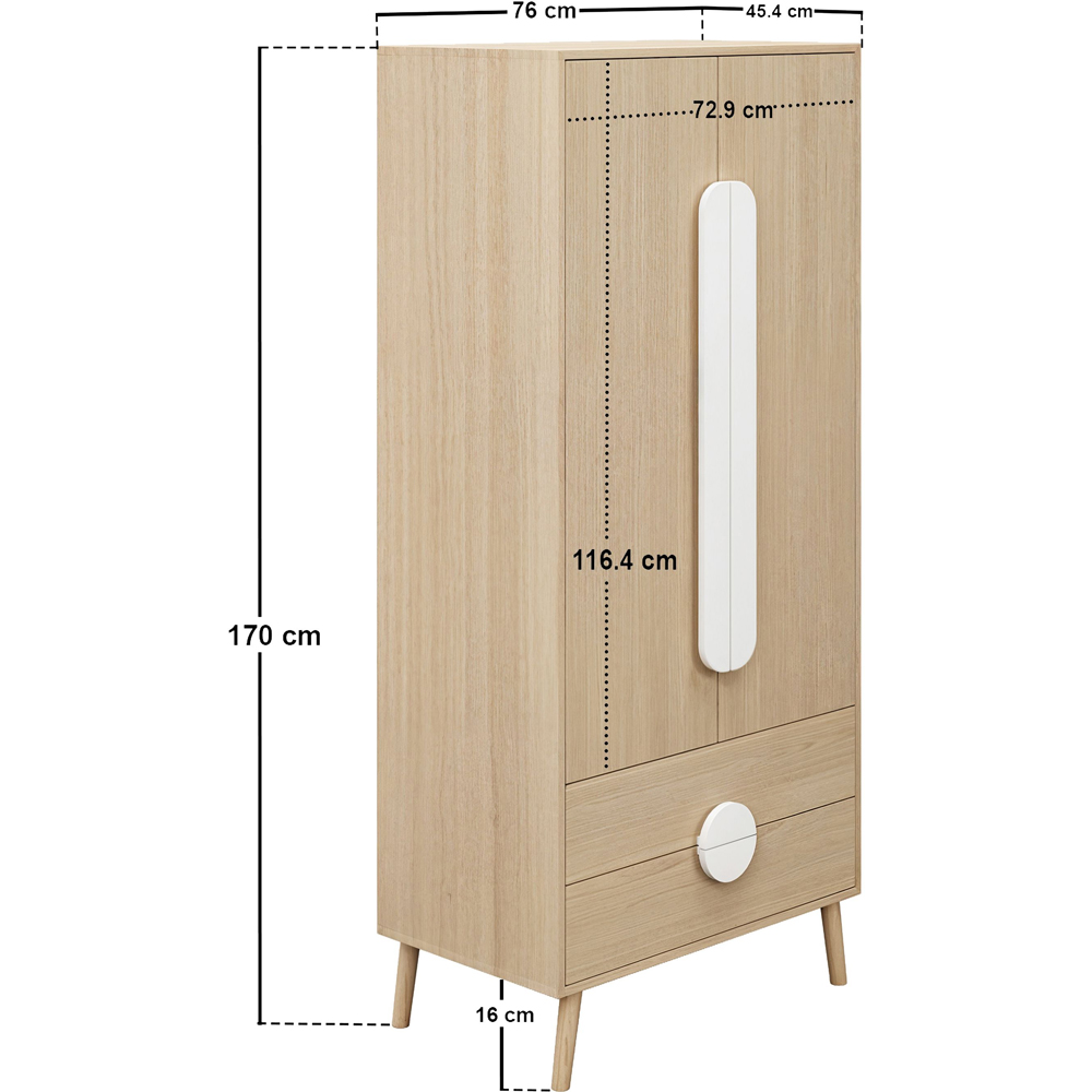 Flair Noah 2 Door 2 Drawer Oak and White Wardrobe Image 8