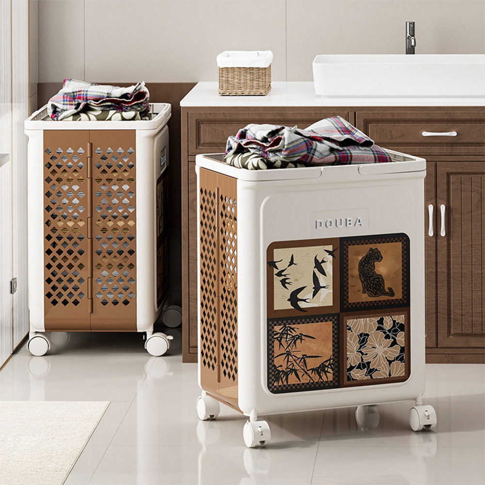 Living and Home Retro Foldable Laundry Basket with Castors Image 2