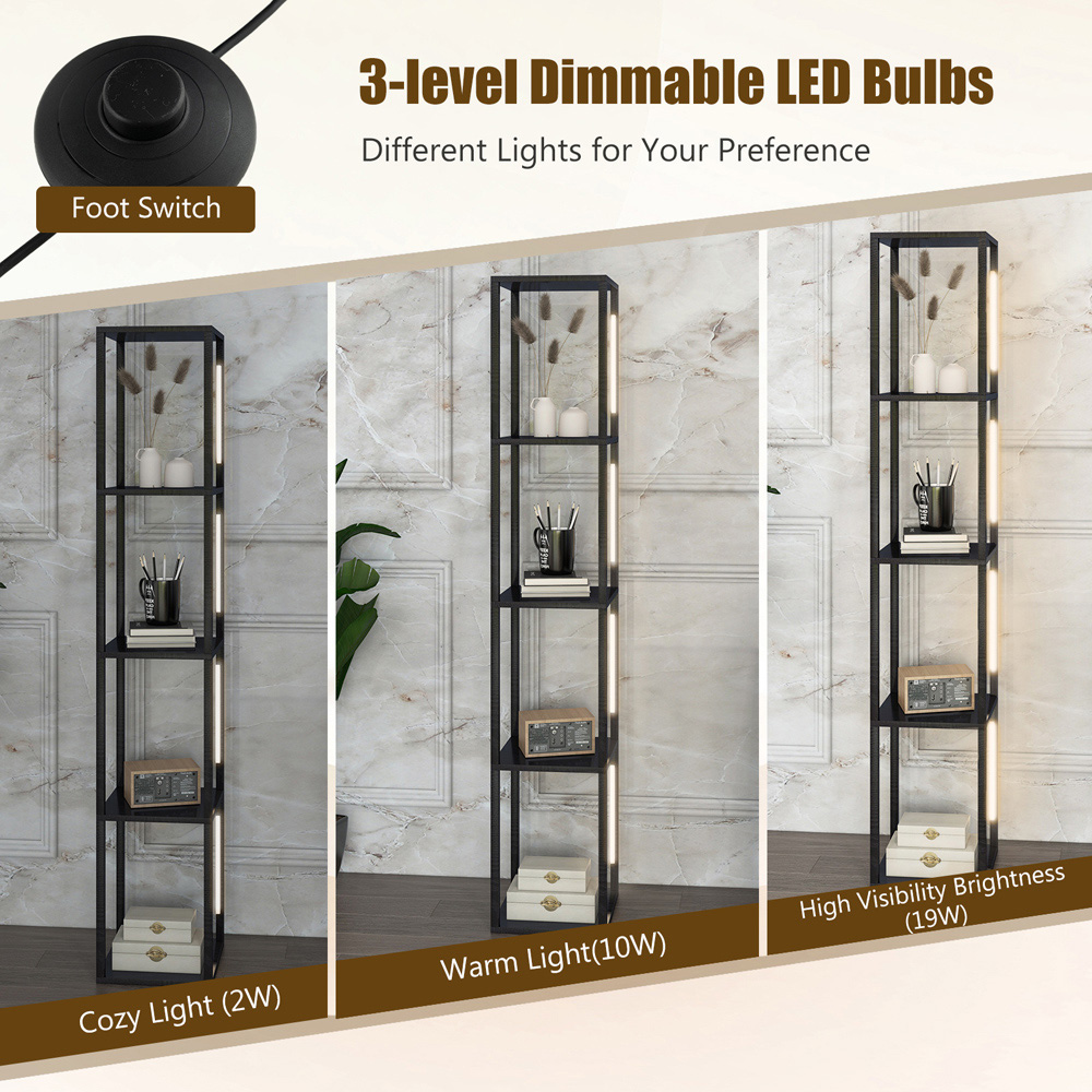Costway Black 4 Shelf with Dimmable LED Bulb Floor Lamp Image 8