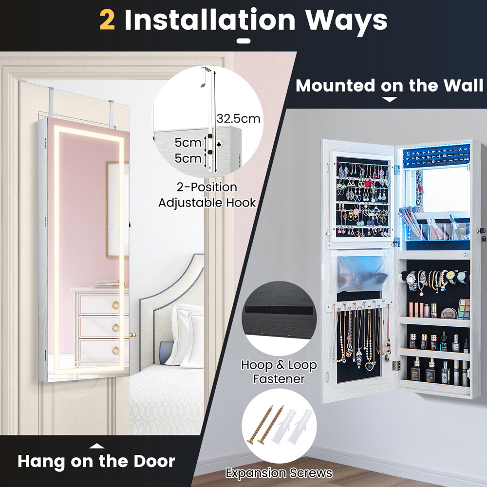 Costway Black 3 Colour LED Lockable Jewellery Mirror Cabinet Image 6