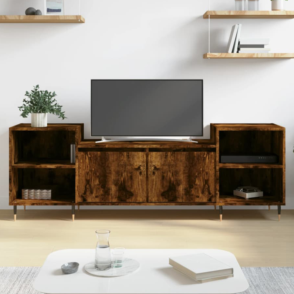 vidaXL 2 Door 4 Open Shelf Smoked Oak TV Cabinet Image 1
