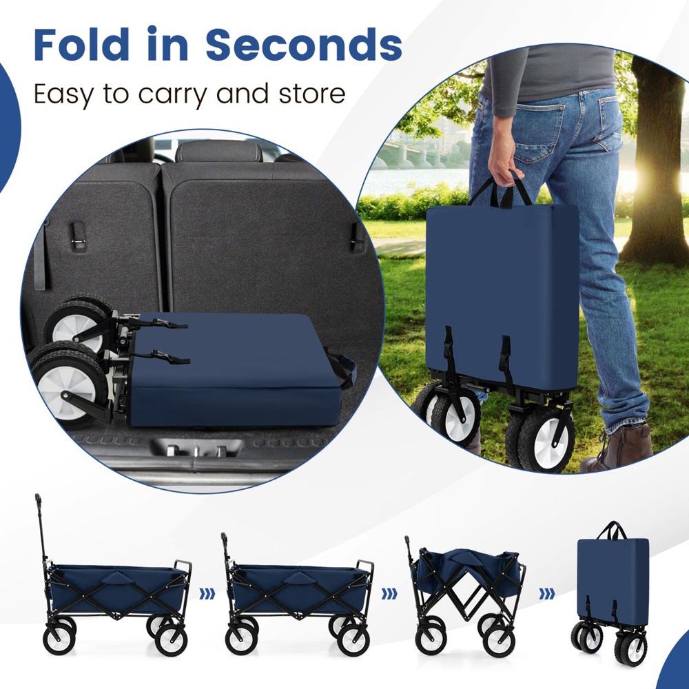 Costway Navy Camping Garden Cart with Adjustable Handle Image 5