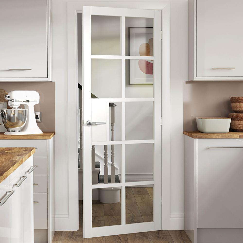 JB Kind Plaza Urban Industrial White Clear Glass Internal Door 1981 x 686mm Image 2