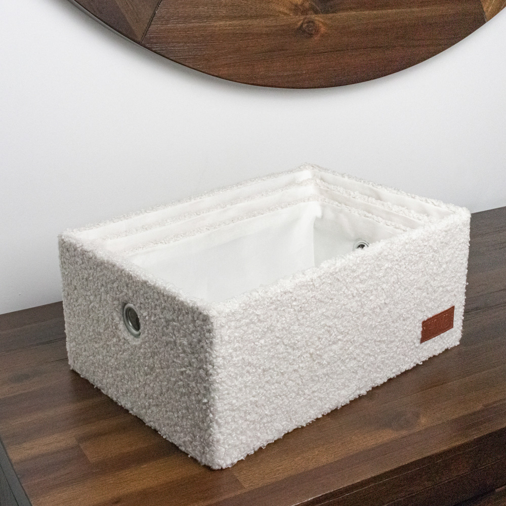 JVL Shiro White Boucle Fabric Rectangular Storage Basket 3 Pack Image 8