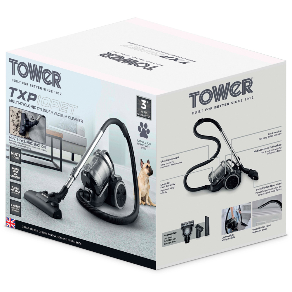 Tower TXP10 PET Platinum Multi Cyclonic Cylinder Vacuum Cleaner 800W Image 2