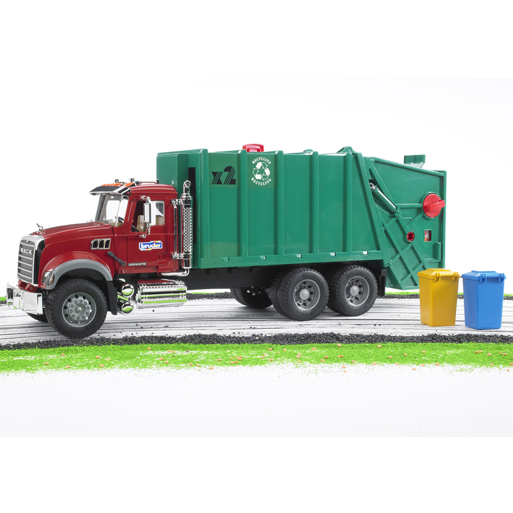 Bruder MACK Granite Garbage Truck with Garbage Cans Image 5