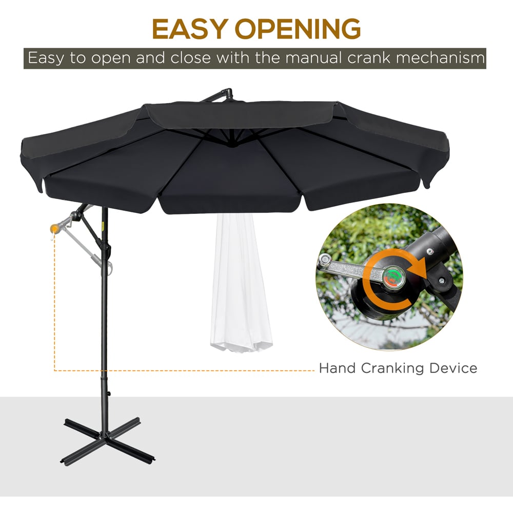 Outsunny Black Crank Handle Cantilever Banana Parasol with Cross Base 2.7m Image 4