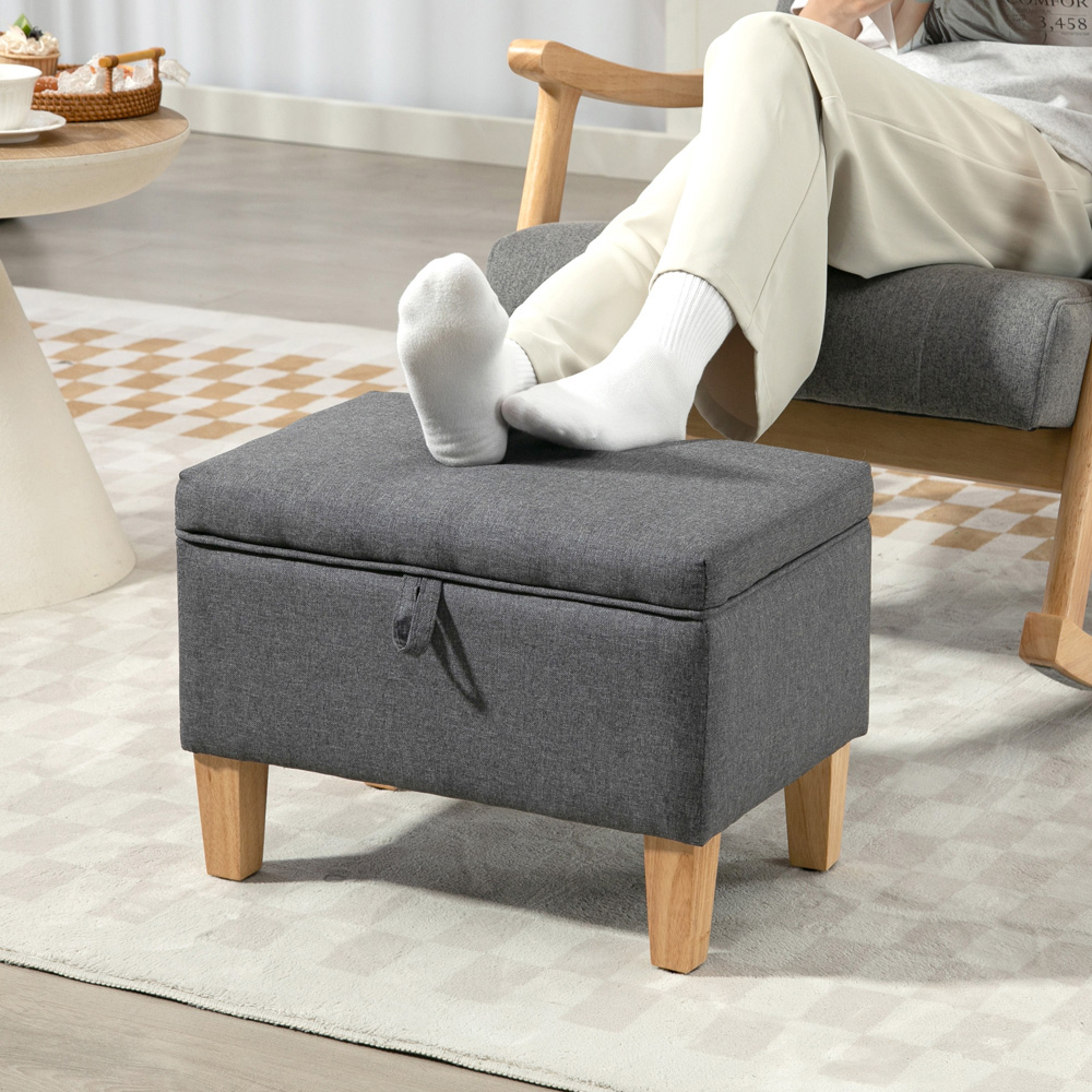 HOMCOM Charcoal Grey Linen Fabric Ottoman Storage Box Image 3
