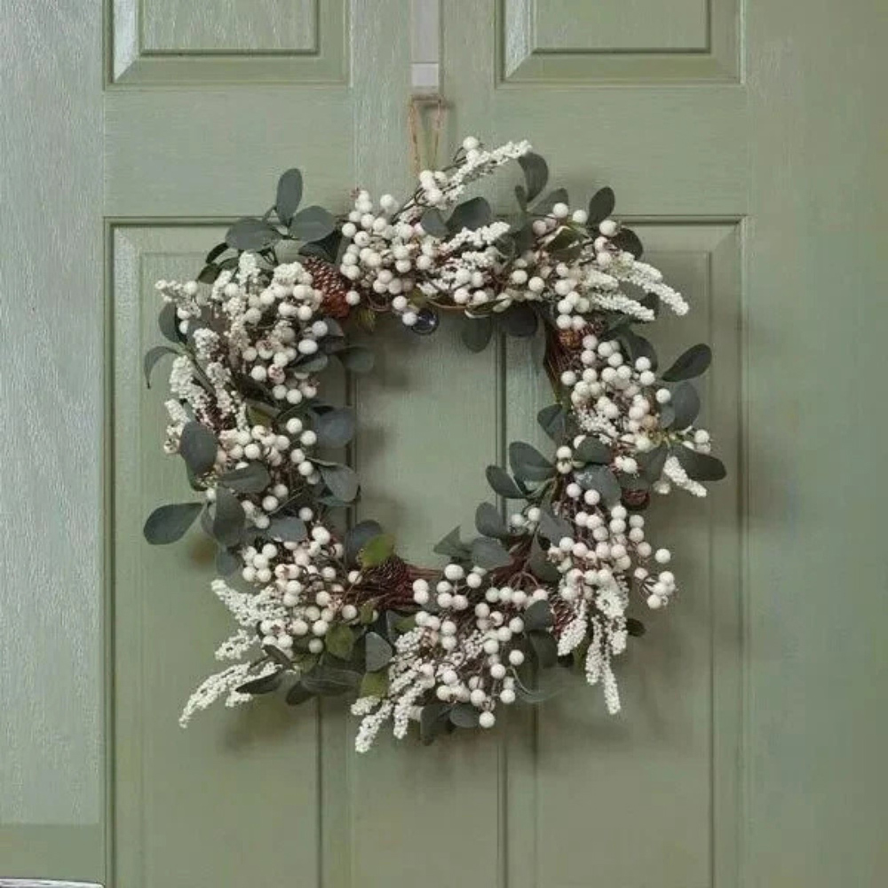 Marco Paul Snow Dusted Winter Artificial Christmas Wreath with Red Berries 60cm Image 2