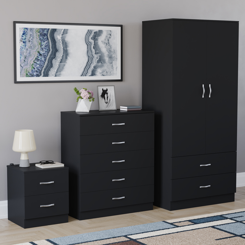 VIDA DESIGNS Riano Black 3 Piece Bedroom Furniture Set Image 1