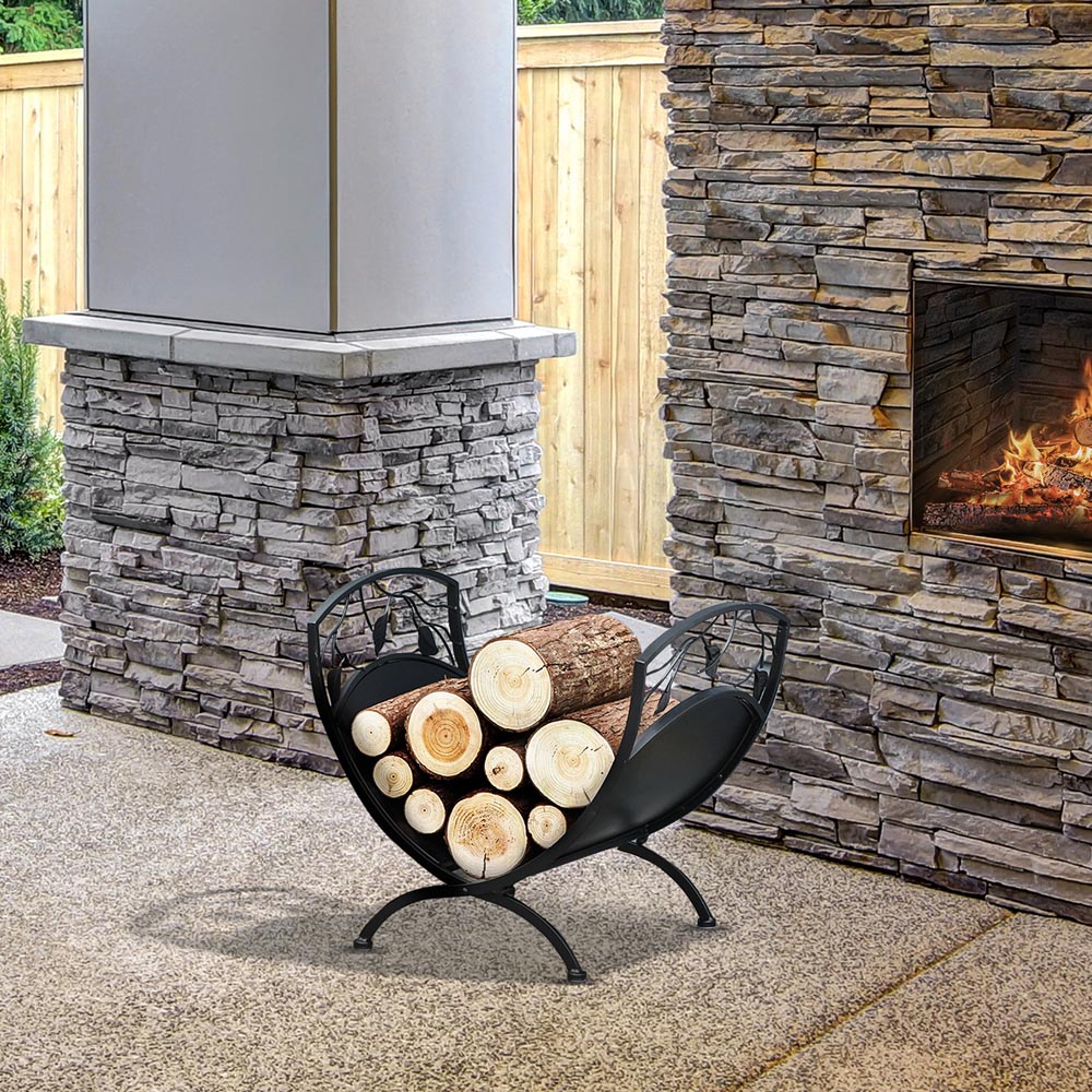 Outsunny Black Iron Folding Arced Firewood Log Holder Image 2