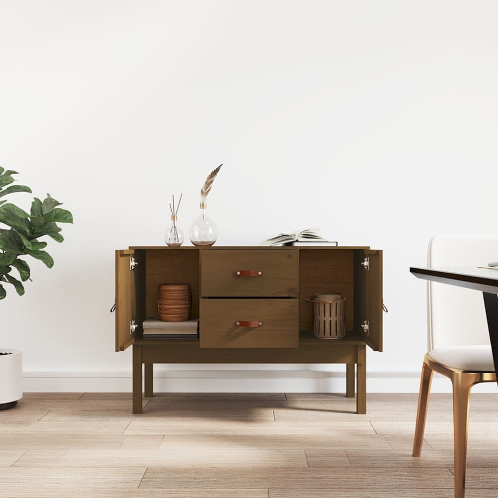 vidaXL 2 Door 2 Drawer Honey Brown Solid Wood Pine Sideboard Image 3