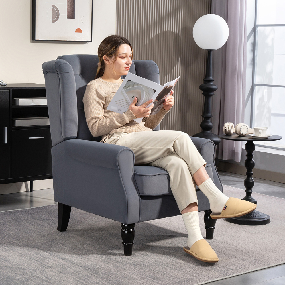 HOMCOM Grey Tufted Club Fabric Accent Armchair Image 3