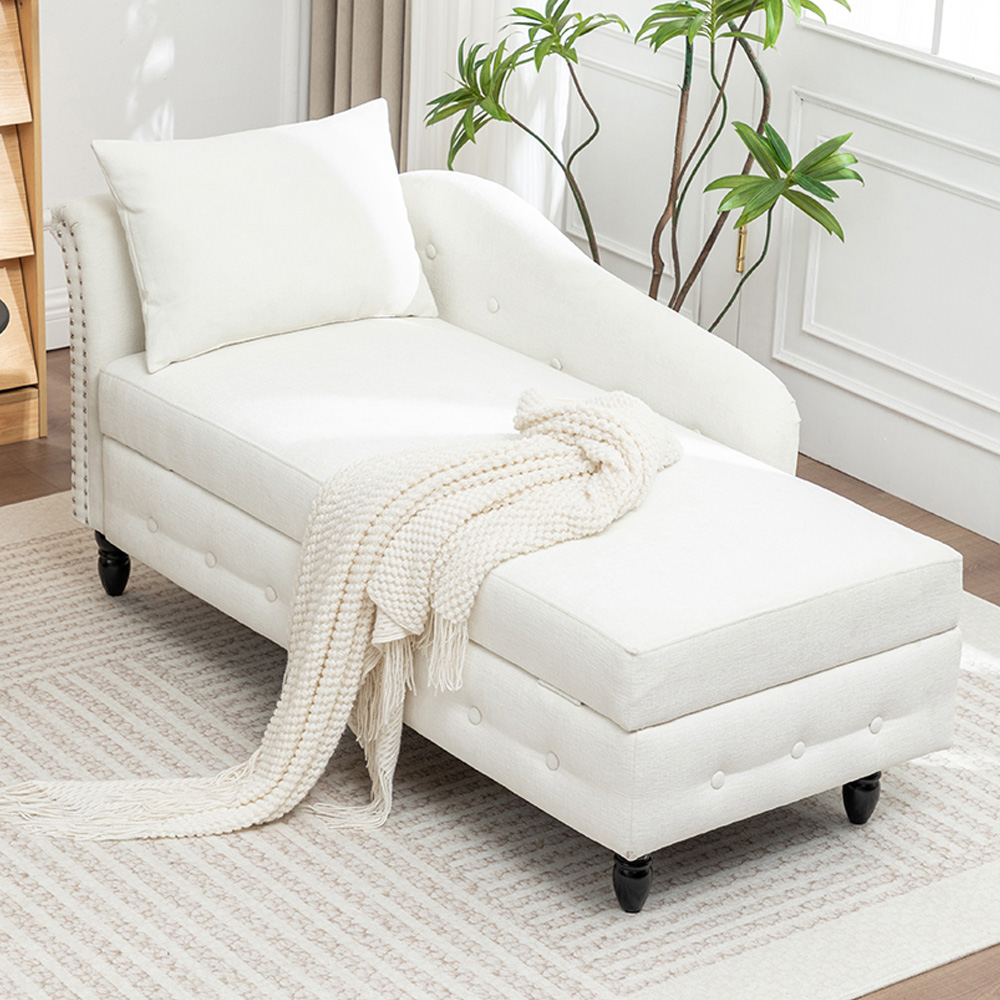 Living and Home White Left Hand Chenille Chaise Lounge with Storage Image 1