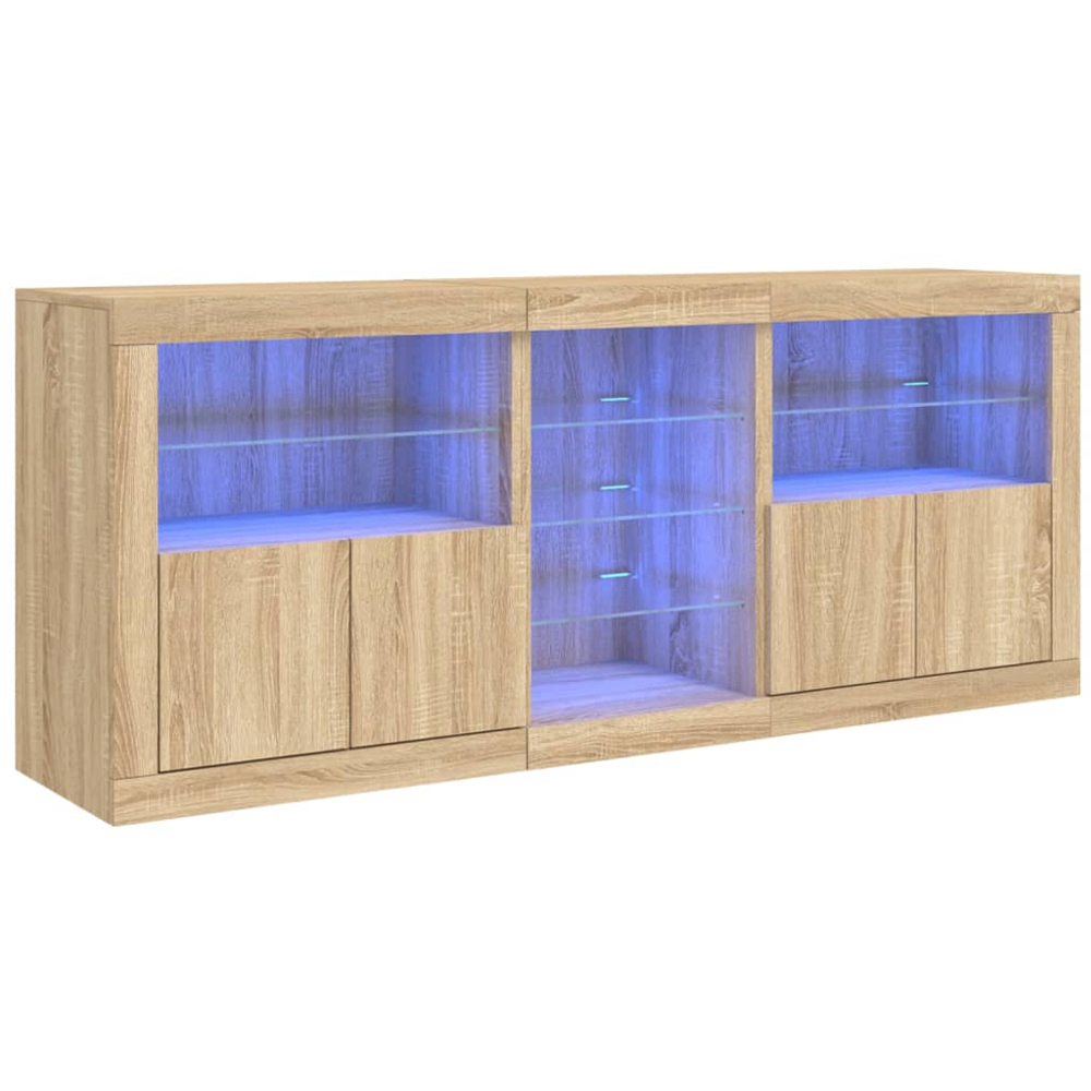 vidaXL 4 Door 8 Shelf Sonoma Oak LED Sideboard 3 Piece Image 2