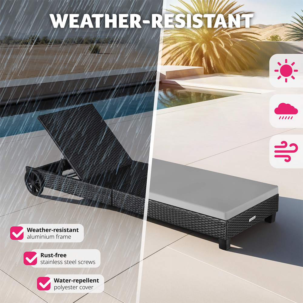 tectake Ancona Black 5 Level Adjustable Aluminium Frame Sun Lounger Image 8