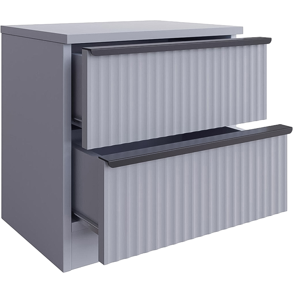 FWStyle Lania 2 Drawer Dark Grey Scalloped Ripple Effect Bedside Table Image 3