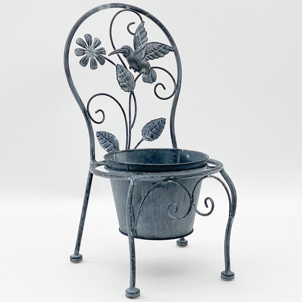 Acacia Home Stone Grey Metal Garden Planter 44cm Image 3