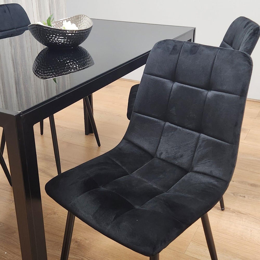 Kosy Koala 4 Seater Velvet Glass Dining Set Black Image 2