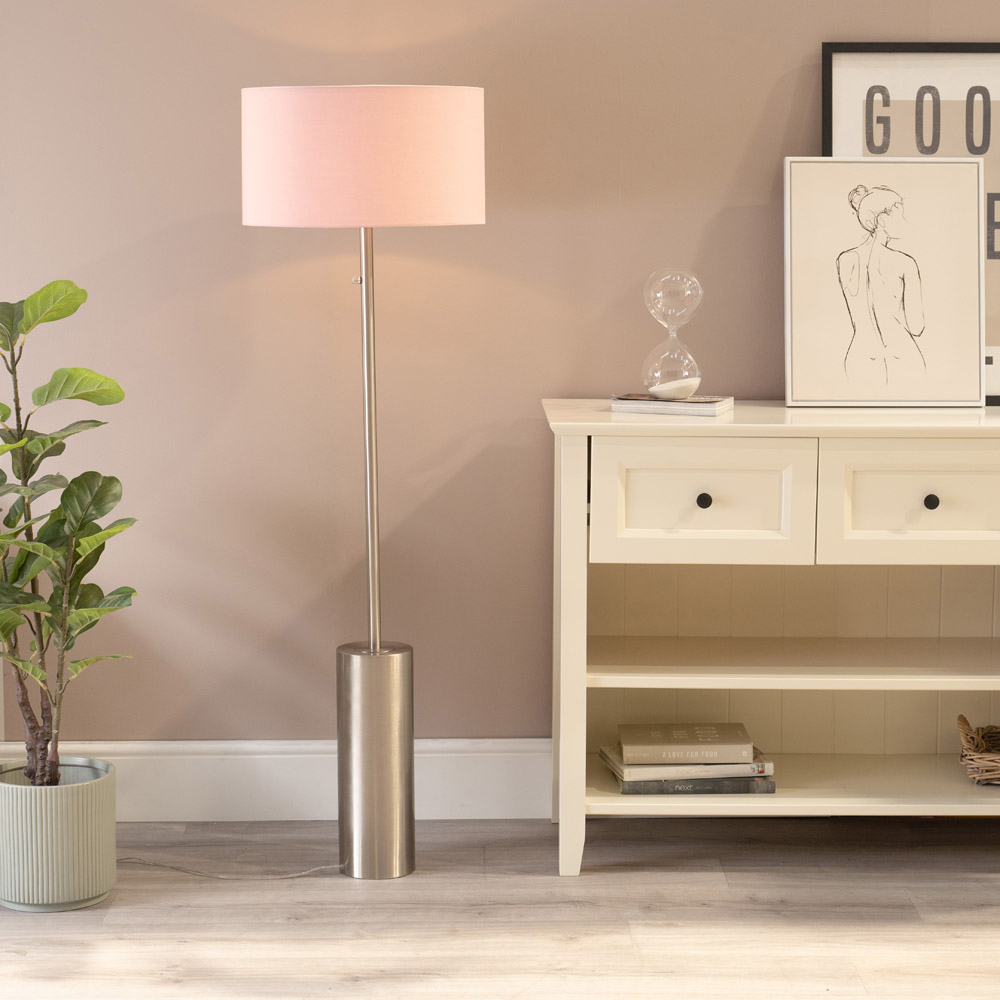 ValueLights Lexy Blush Pink Shade Chrome LED Floor Lamp Image 2