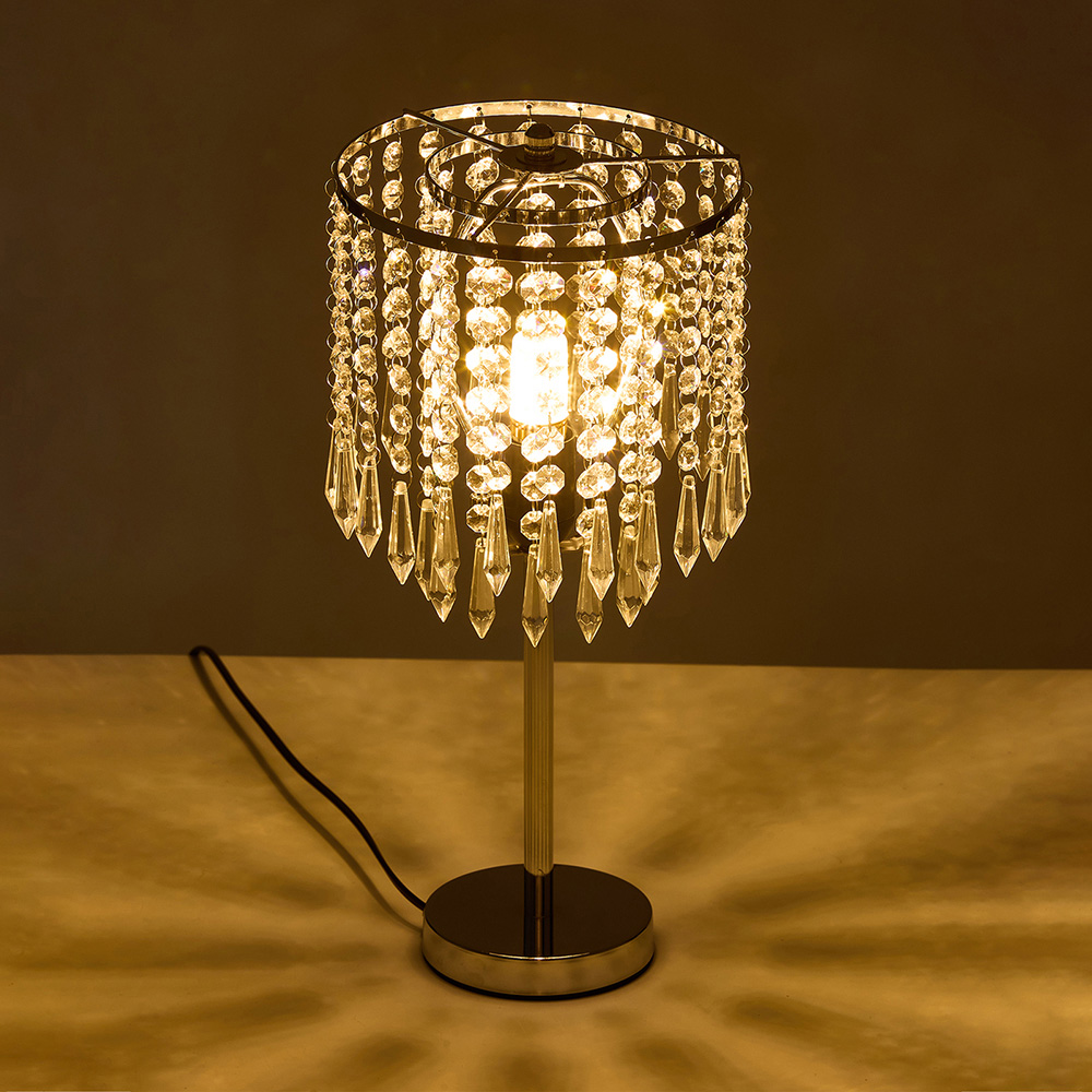 Living and Home E27 Screw Silver Crystal Beaded Shade Table Lamp 45cm Image 2