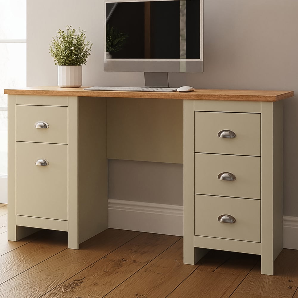 GFW Lancaster 4 Drawer Study Desk Cream Image 1