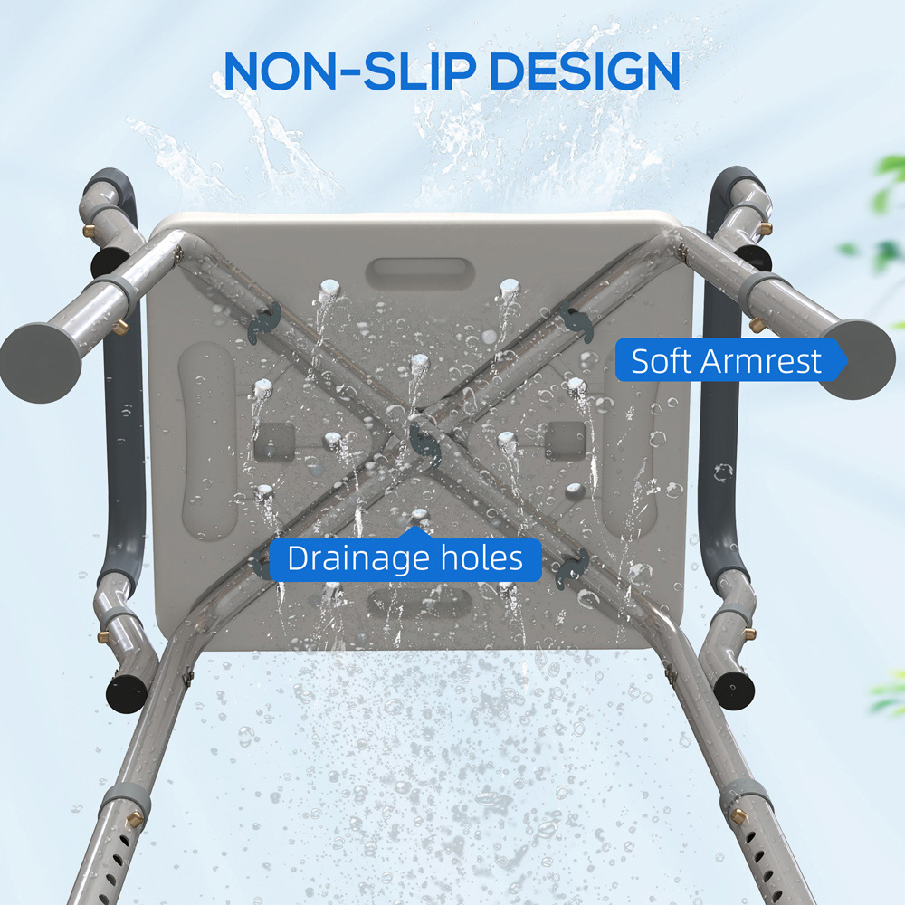 HOMCOM Light Blue Aluminium Height Adjustable Bath Chair Image 6