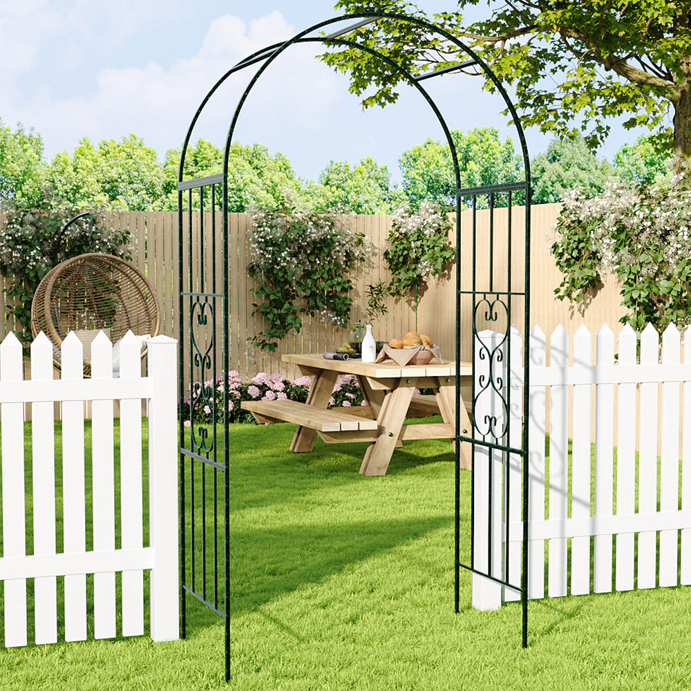 Living and Home Black Garden Metal Arch with Heart Detailing and Curved Top Image 1