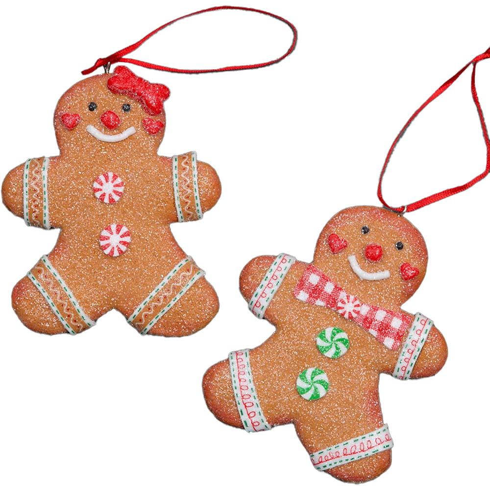 Shatchi Yellow Gingerbread Cookie Couple Man and Lady Hanging Christmas Decoration Image 1
