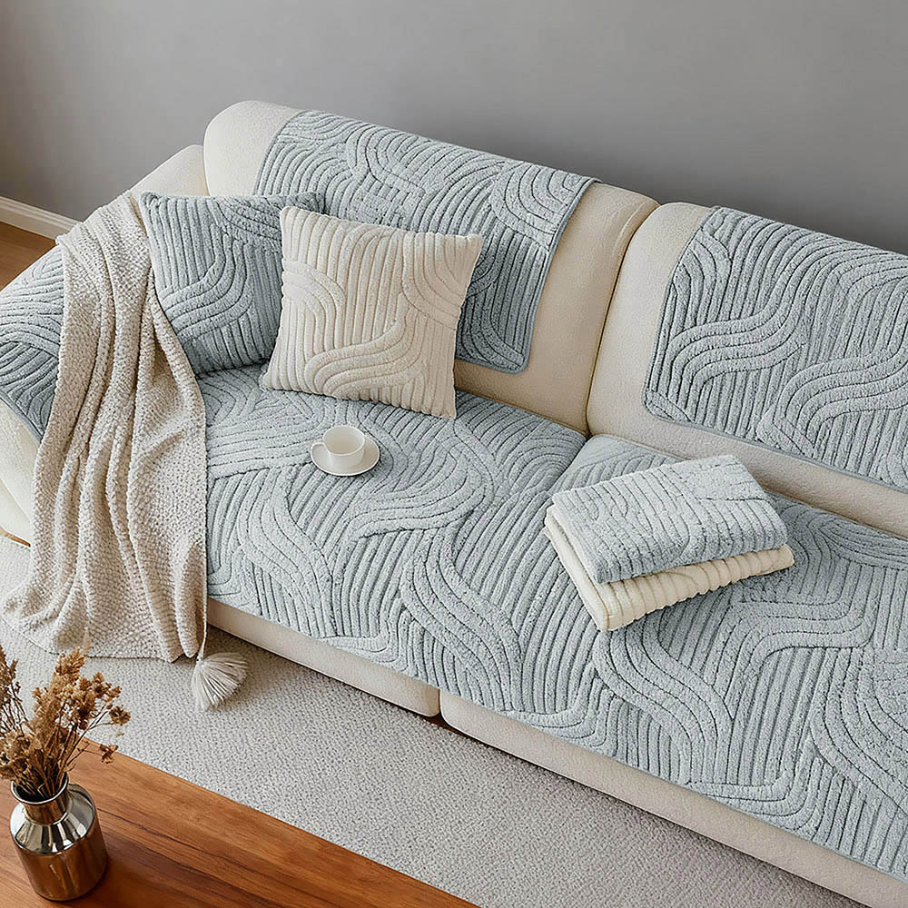 Living and Home 210 x 90cm Light Grey Minimalist Wavy Geometric Non-Slip Sofa Mat Image 7