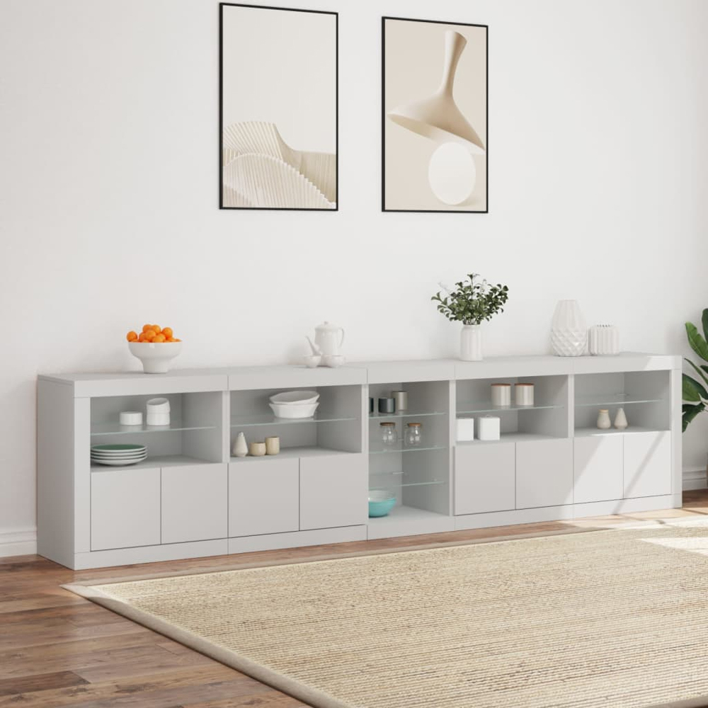 vidaXL 8 Door 12 Shelf White LED Sideboard 5 Piece Image 1