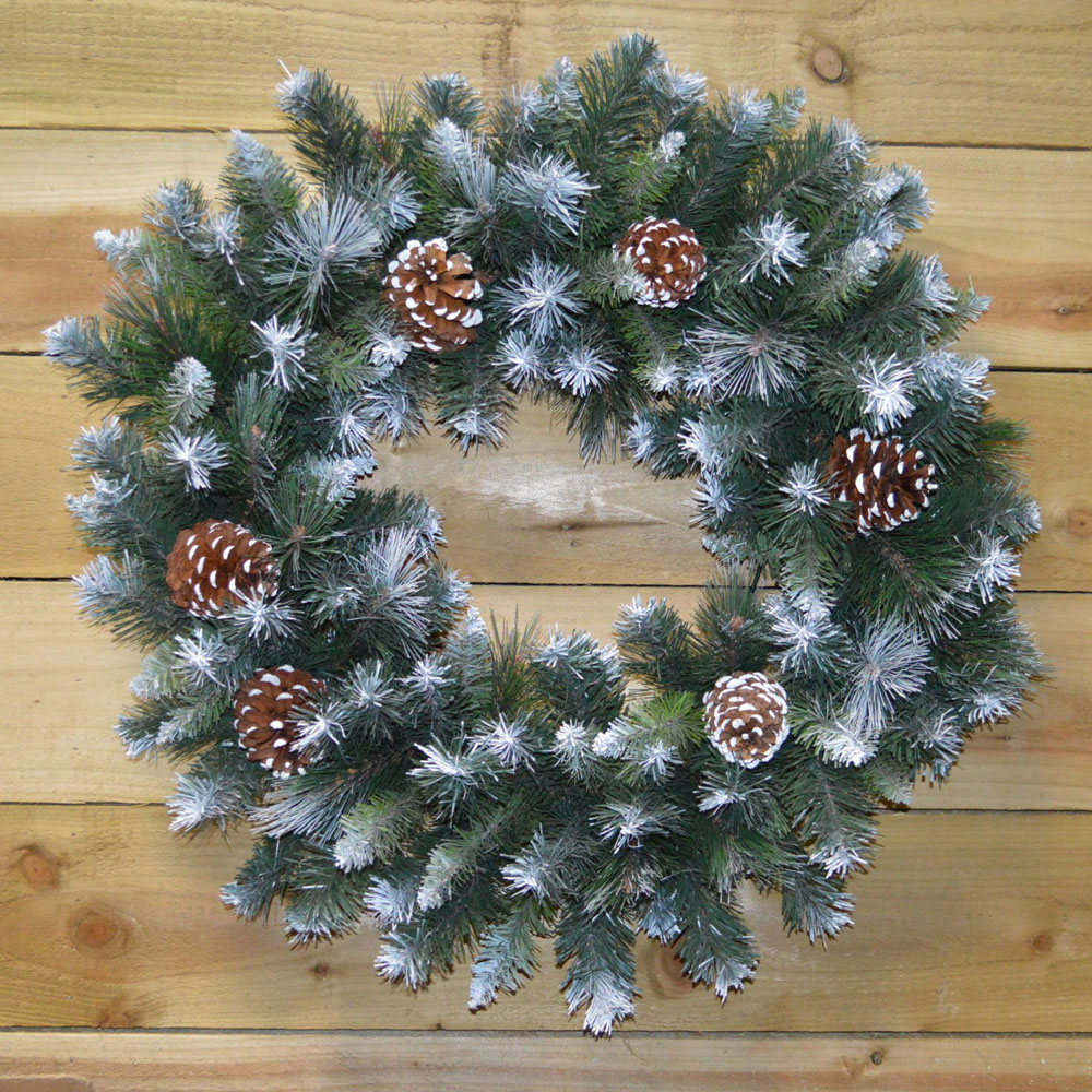 Samuel Alexander Frosted Glacier Snow Tipped Christmas Wreath with Pinecones 60cm Image 7