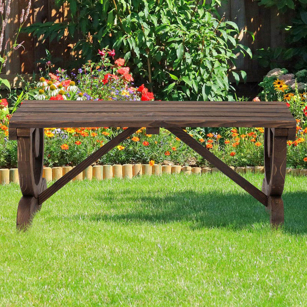 Outsunny 2 Seater Brown Garden Bench Seat Image 1