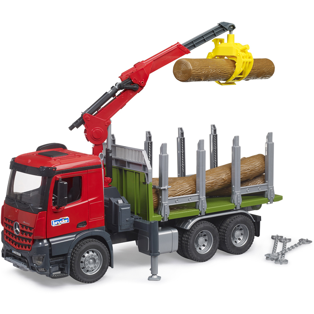 Bruder Mercedes-Benz Arocs Timber truck with Loading Crane Grab and 3 Trunks Image 5