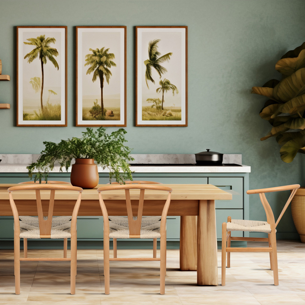 Nicholas Winter Set of 6 Natural Woven Rope Beech Wooden Wishbone Dining Chair Image 5