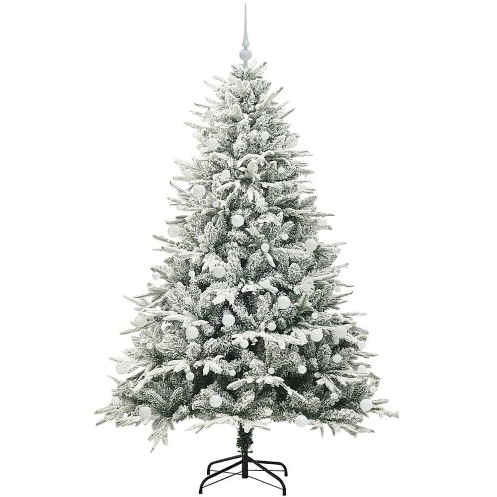 vidaXL 300 LED Pre-Lit White Baubles Green Artificial Snow Flocked Christmas Tree 6ft Image 4
