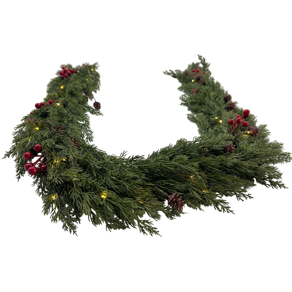 Pre-Lit Red Berry Pinecone Garland Green Image 3