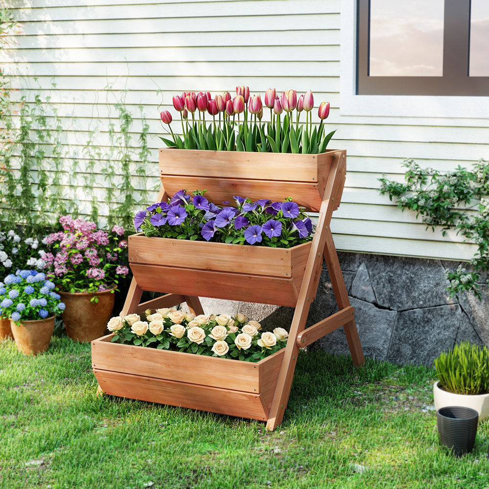 Outsunny 3-Tier Brown Wooden Raised Garden Bed Elevated Planter Box Image 7