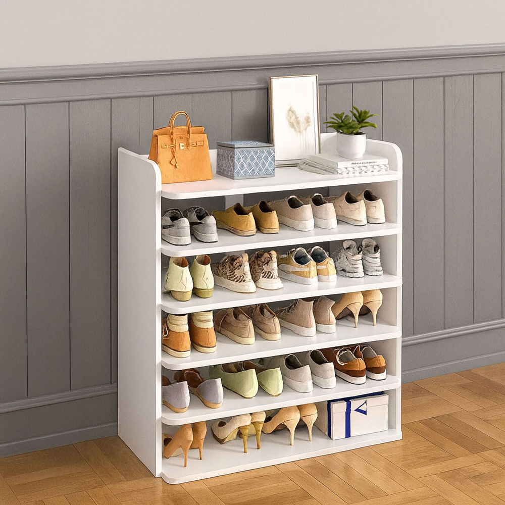 Neo 6 Tier White Wooden Shoe Rack Image 4
