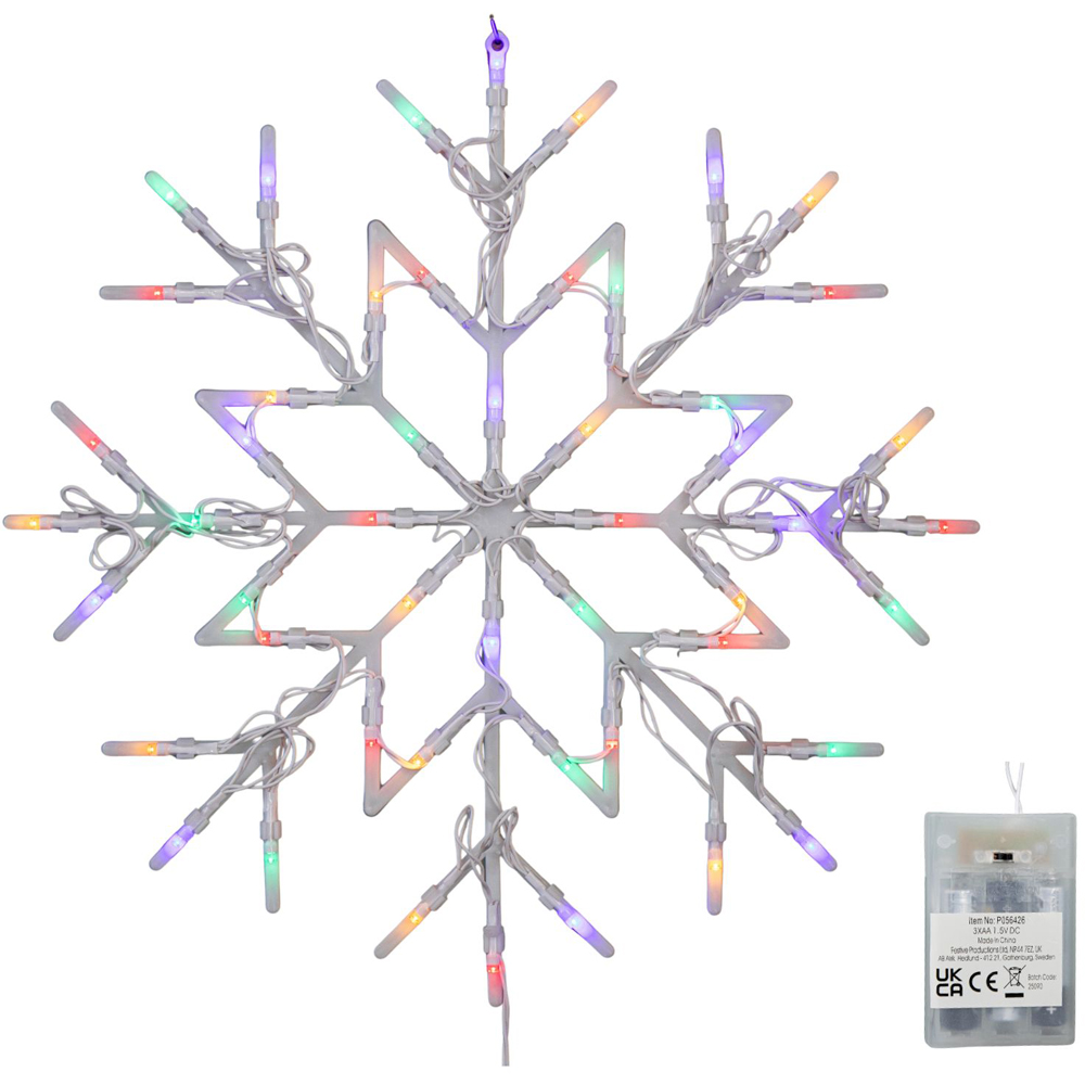 Samuel Alexander 50 Multicoloured LED Battery Operated Light-Up Snowflake Christmas Decoration 34cm Image 8
