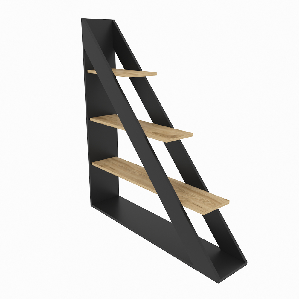 Decorotika Pisagor 4 Shelf Black and Oak Corner Bookcase Image 2
