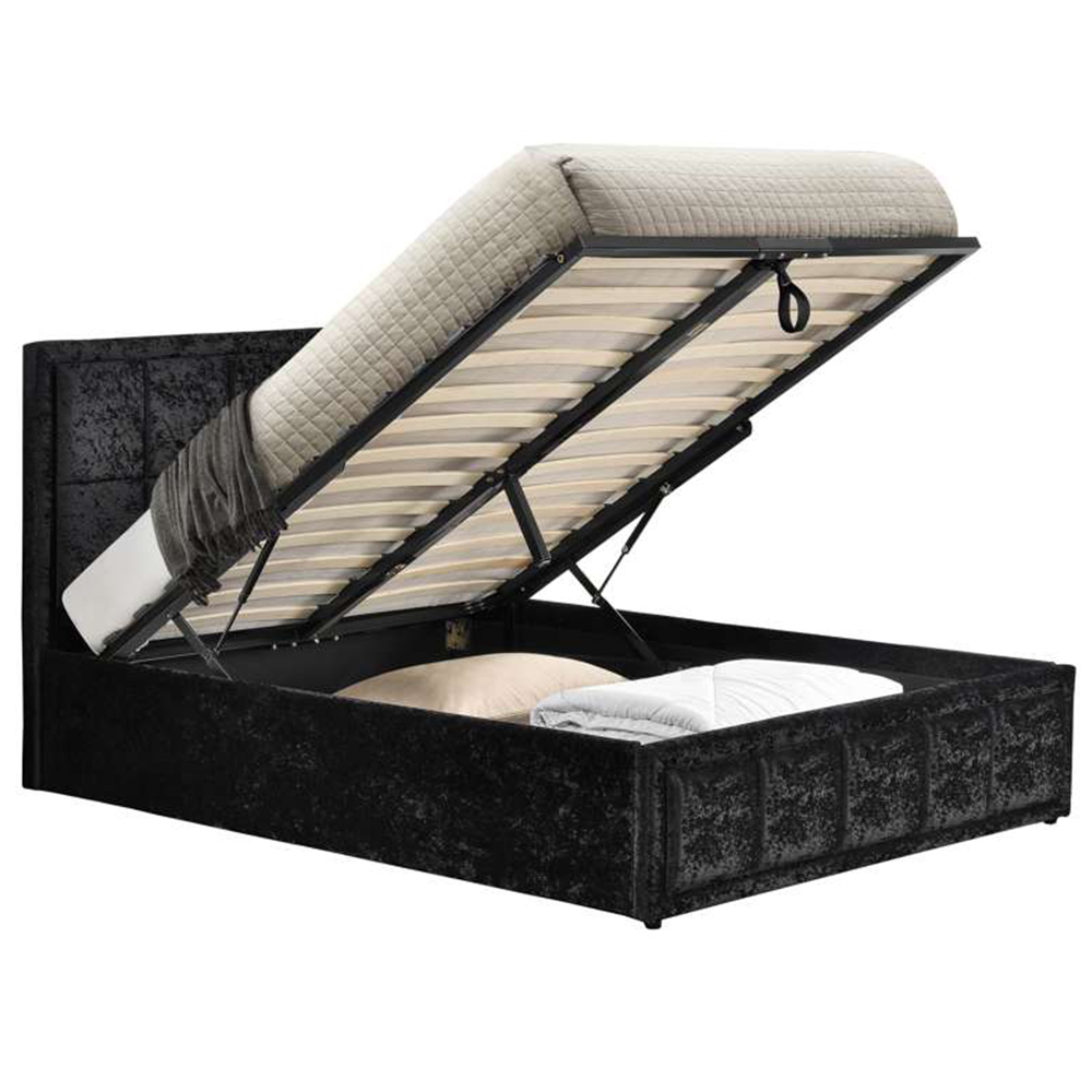 Hannover Small Double Black Crushed Velvet Ottoman Bed Frame Image 3